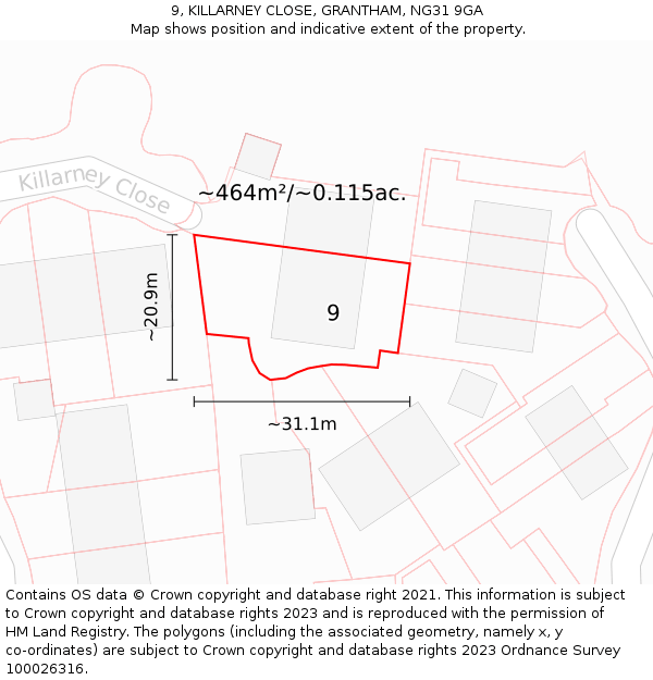 9, KILLARNEY CLOSE, GRANTHAM, NG31 9GA: Plot and title map