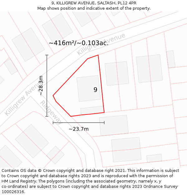 9, KILLIGREW AVENUE, SALTASH, PL12 4PR: Plot and title map