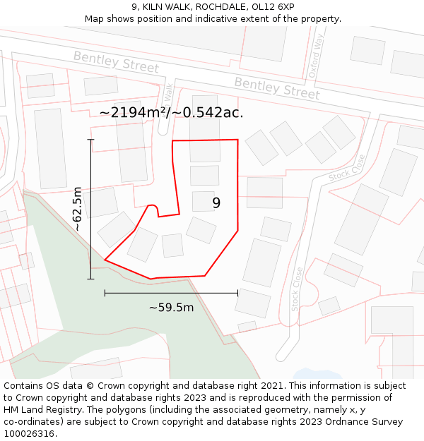 9, KILN WALK, ROCHDALE, OL12 6XP: Plot and title map