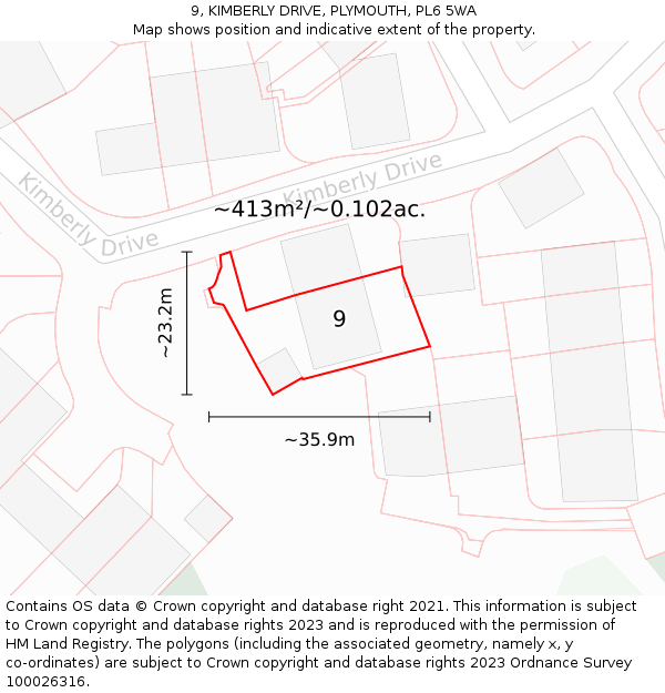 9, KIMBERLY DRIVE, PLYMOUTH, PL6 5WA: Plot and title map