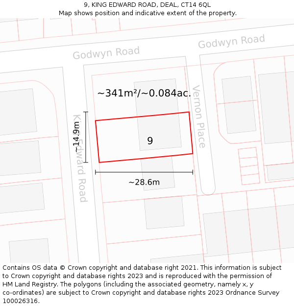 9, KING EDWARD ROAD, DEAL, CT14 6QL: Plot and title map