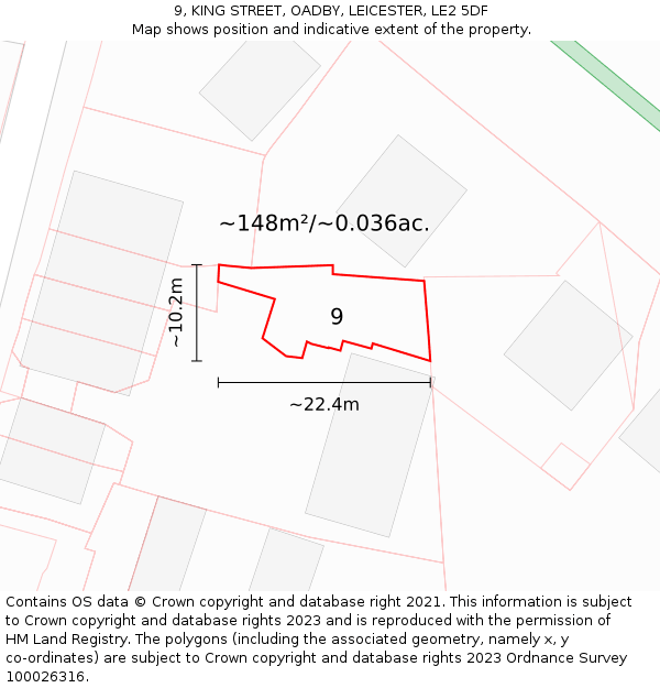 9, KING STREET, OADBY, LEICESTER, LE2 5DF: Plot and title map