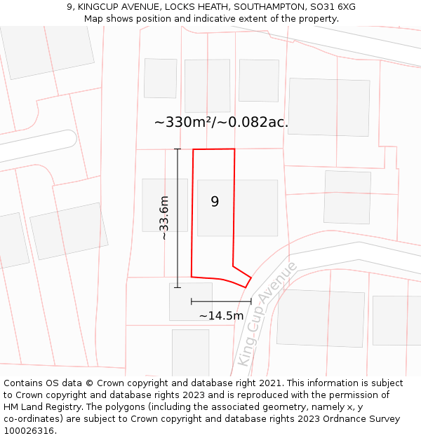 9, KINGCUP AVENUE, LOCKS HEATH, SOUTHAMPTON, SO31 6XG: Plot and title map