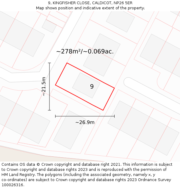 9, KINGFISHER CLOSE, CALDICOT, NP26 5ER: Plot and title map