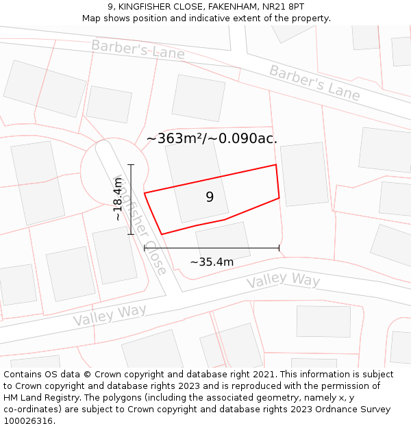 9, KINGFISHER CLOSE, FAKENHAM, NR21 8PT: Plot and title map