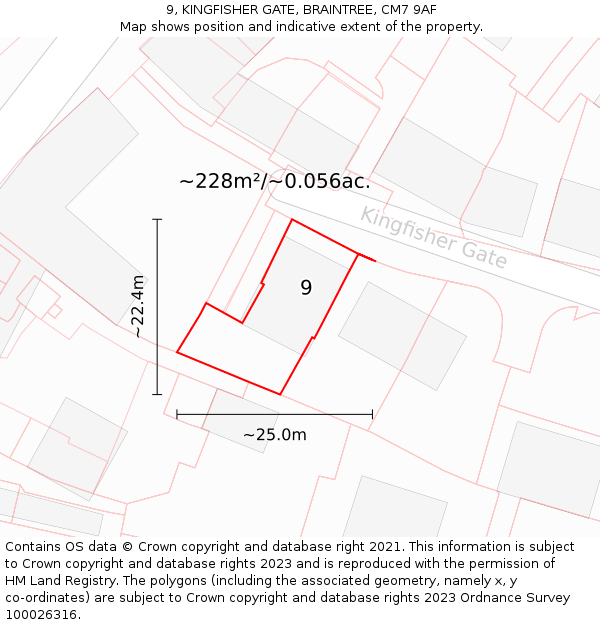 9, KINGFISHER GATE, BRAINTREE, CM7 9AF: Plot and title map