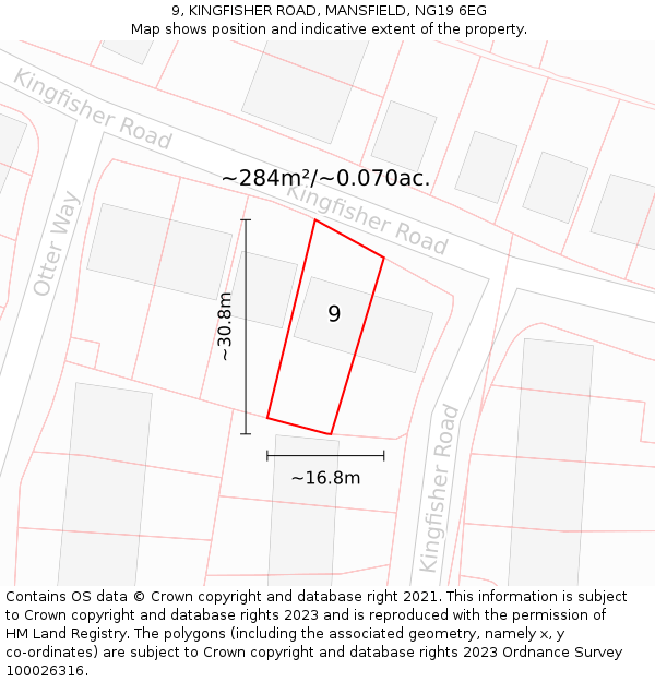 9, KINGFISHER ROAD, MANSFIELD, NG19 6EG: Plot and title map