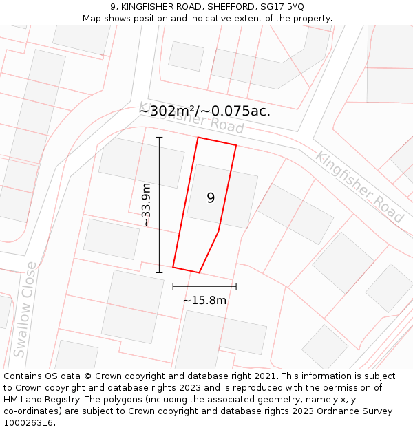 9, KINGFISHER ROAD, SHEFFORD, SG17 5YQ: Plot and title map