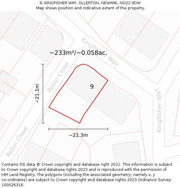 9, KINGFISHER WAY, OLLERTON, NEWARK, NG22 9DW: Plot and title map