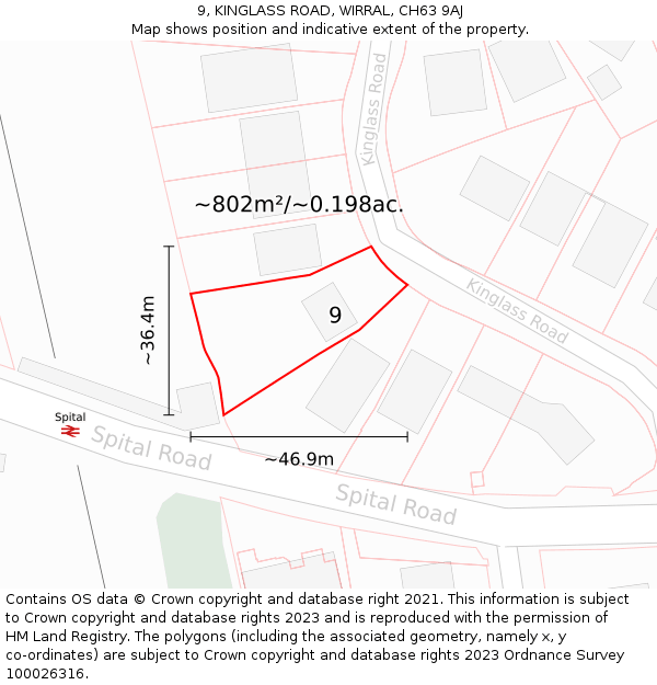 9, KINGLASS ROAD, WIRRAL, CH63 9AJ: Plot and title map