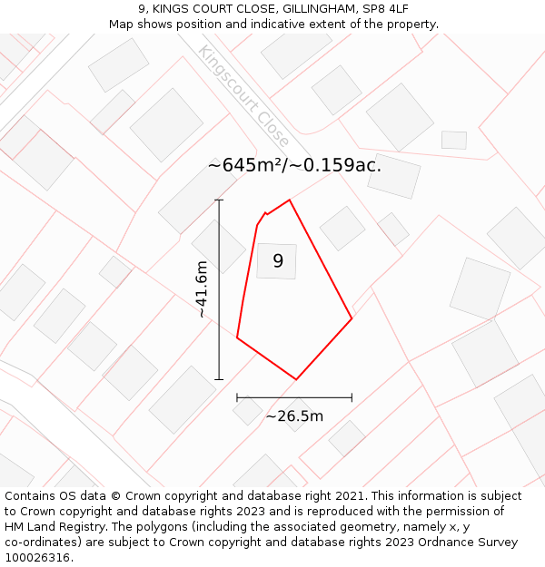 9, KINGS COURT CLOSE, GILLINGHAM, SP8 4LF: Plot and title map