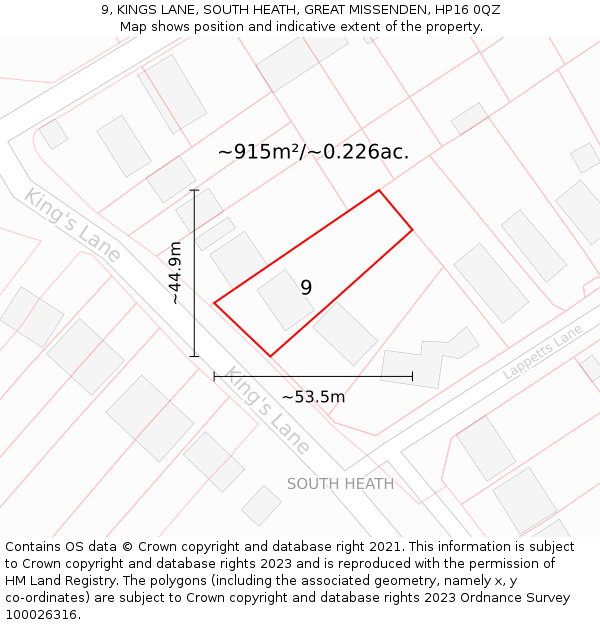 9, KINGS LANE, SOUTH HEATH, GREAT MISSENDEN, HP16 0QZ: Plot and title map