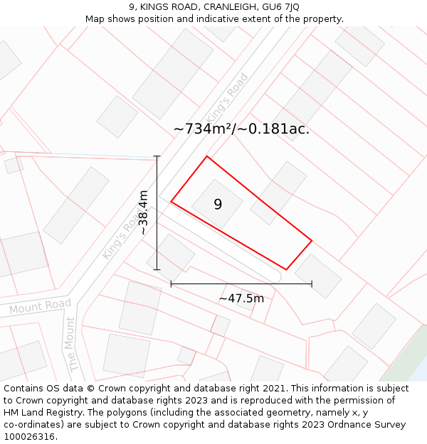 9, KINGS ROAD, CRANLEIGH, GU6 7JQ: Plot and title map