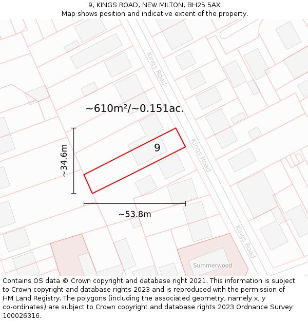 9, KINGS ROAD, NEW MILTON, BH25 5AX: Plot and title map