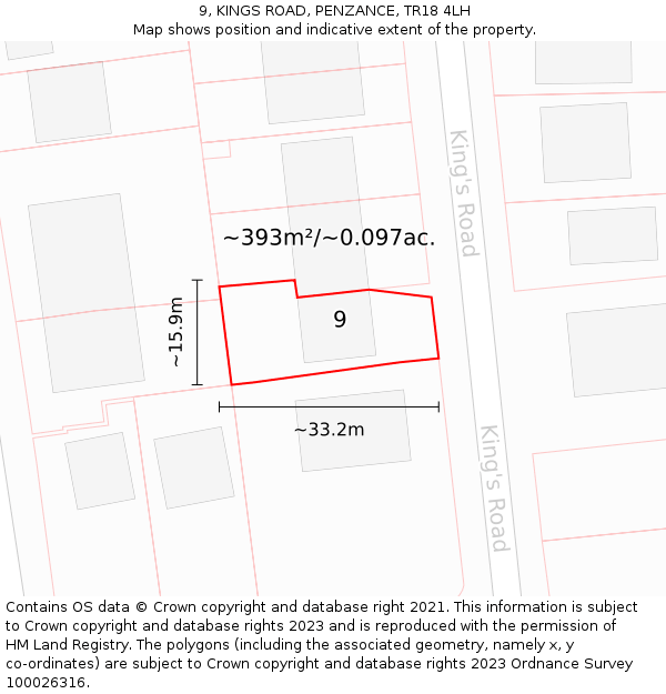 9, KINGS ROAD, PENZANCE, TR18 4LH: Plot and title map
