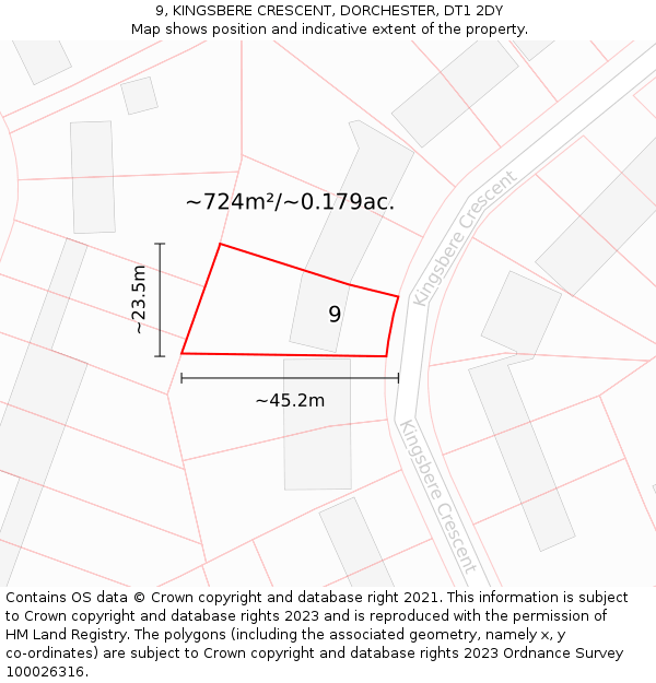 9, KINGSBERE CRESCENT, DORCHESTER, DT1 2DY: Plot and title map