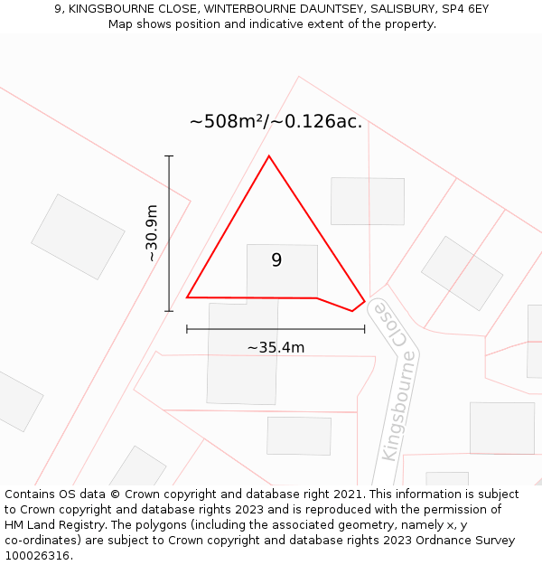 9, KINGSBOURNE CLOSE, WINTERBOURNE DAUNTSEY, SALISBURY, SP4 6EY: Plot and title map