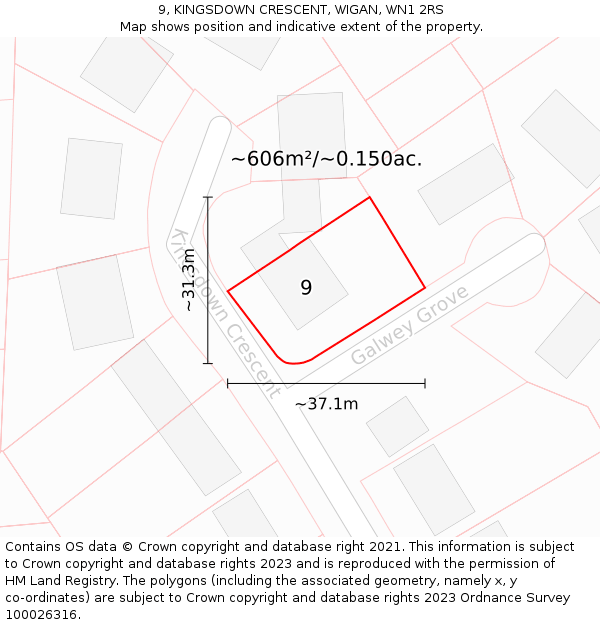 9, KINGSDOWN CRESCENT, WIGAN, WN1 2RS: Plot and title map