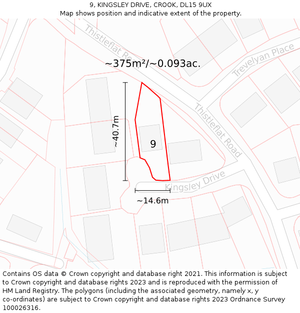 9, KINGSLEY DRIVE, CROOK, DL15 9UX: Plot and title map