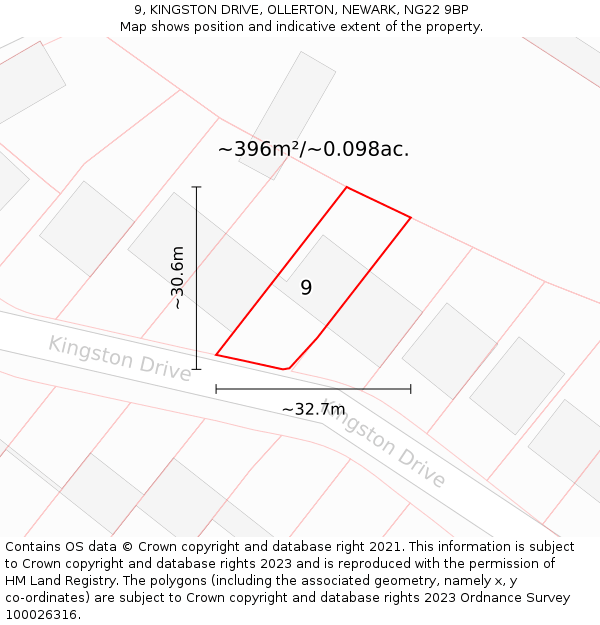 9, KINGSTON DRIVE, OLLERTON, NEWARK, NG22 9BP: Plot and title map