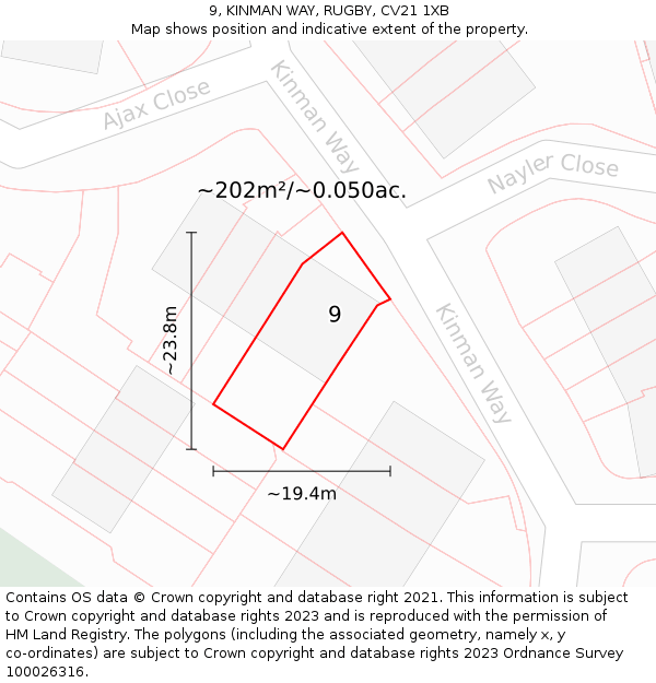 9, KINMAN WAY, RUGBY, CV21 1XB: Plot and title map