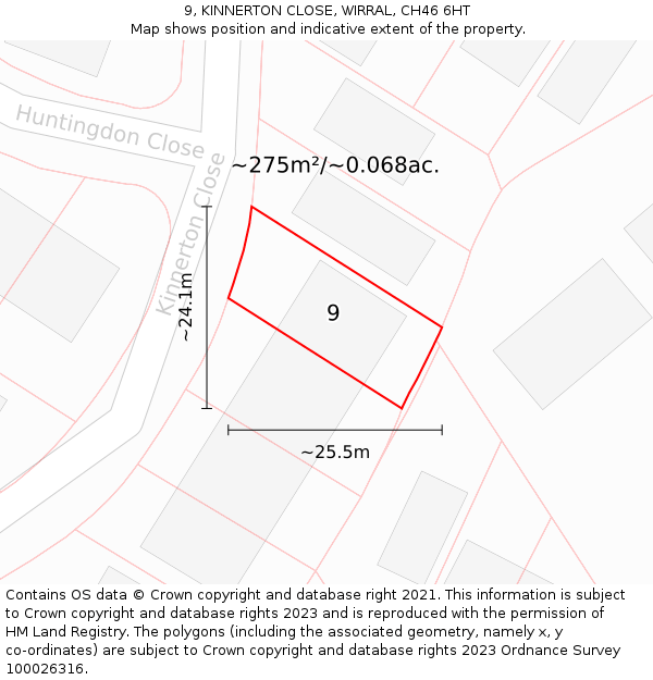 9, KINNERTON CLOSE, WIRRAL, CH46 6HT: Plot and title map