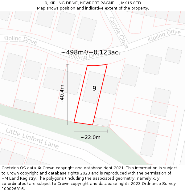 9, KIPLING DRIVE, NEWPORT PAGNELL, MK16 8EB: Plot and title map