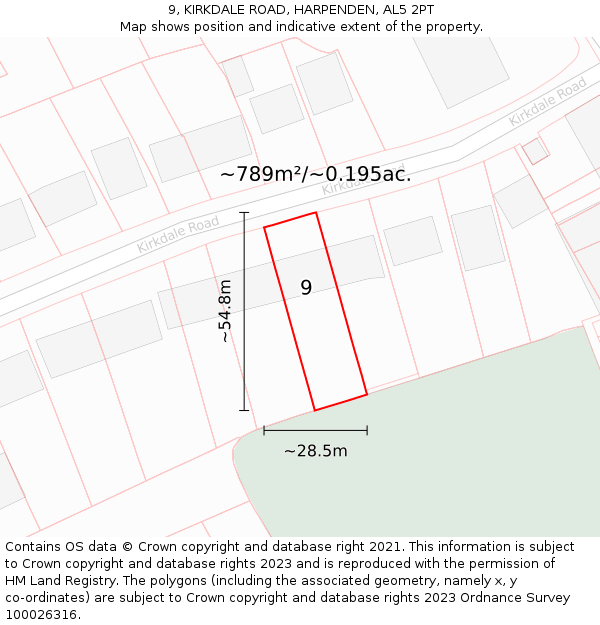 9, KIRKDALE ROAD, HARPENDEN, AL5 2PT: Plot and title map