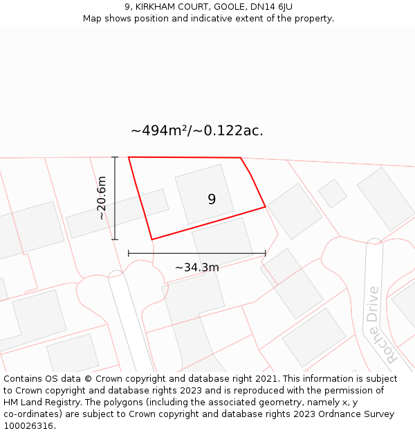 9, KIRKHAM COURT, GOOLE, DN14 6JU: Plot and title map