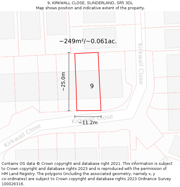 9, KIRKWALL CLOSE, SUNDERLAND, SR5 3DL: Plot and title map