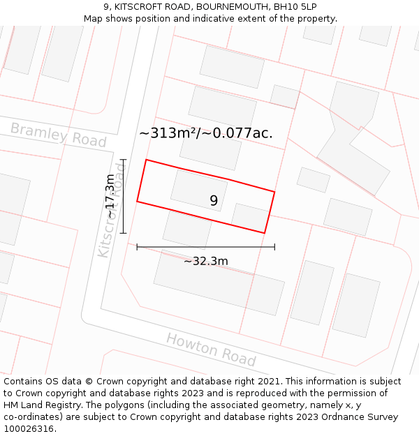 9, KITSCROFT ROAD, BOURNEMOUTH, BH10 5LP: Plot and title map