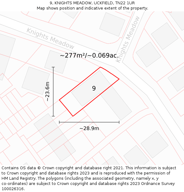 9, KNIGHTS MEADOW, UCKFIELD, TN22 1UR: Plot and title map