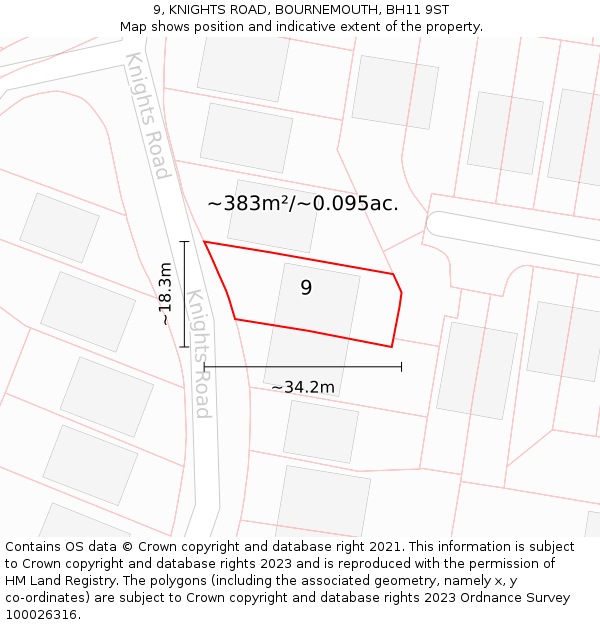 9, KNIGHTS ROAD, BOURNEMOUTH, BH11 9ST: Plot and title map