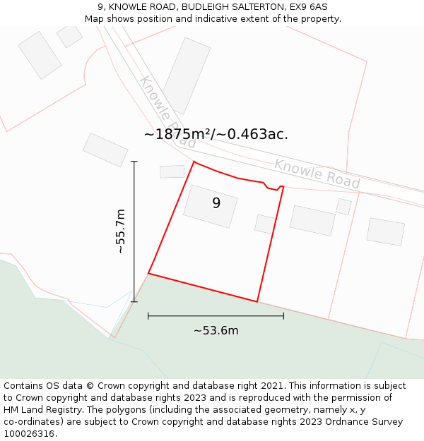 9, KNOWLE ROAD, BUDLEIGH SALTERTON, EX9 6AS: Plot and title map