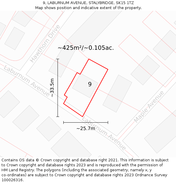 9, LABURNUM AVENUE, STALYBRIDGE, SK15 1TZ: Plot and title map