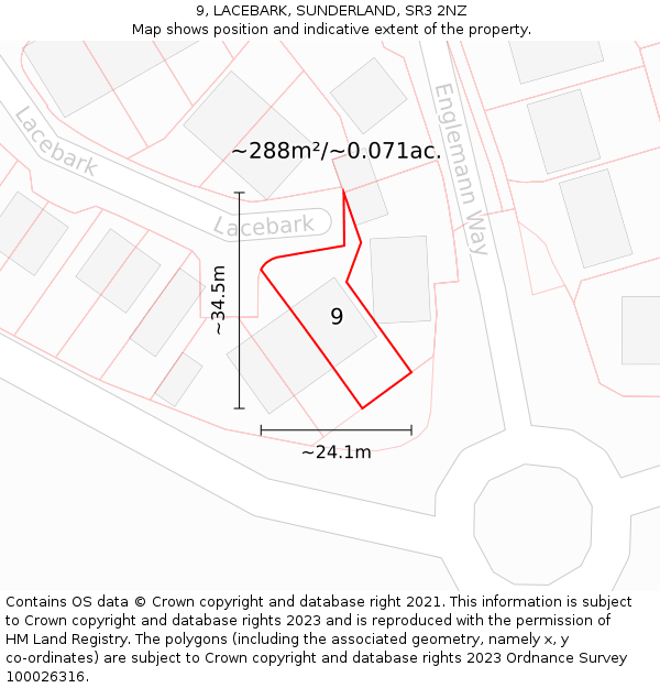 9, LACEBARK, SUNDERLAND, SR3 2NZ: Plot and title map