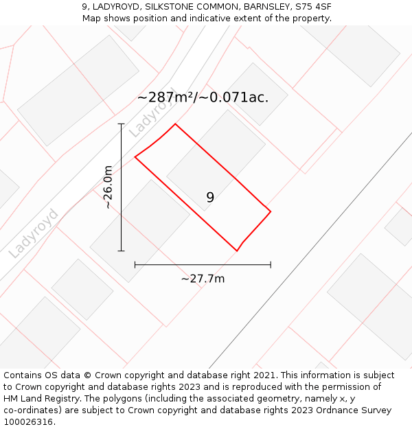 9, LADYROYD, SILKSTONE COMMON, BARNSLEY, S75 4SF: Plot and title map