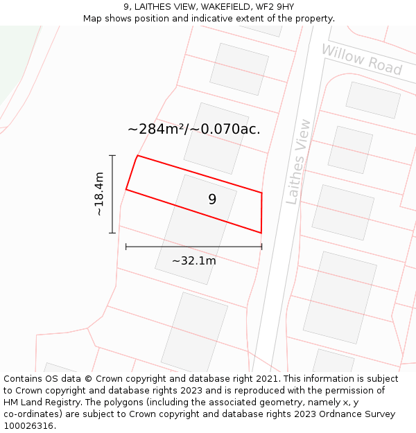 9, LAITHES VIEW, WAKEFIELD, WF2 9HY: Plot and title map