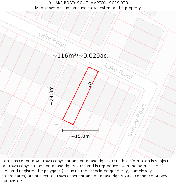 9, LAKE ROAD, SOUTHAMPTON, SO19 9EB: Plot and title map