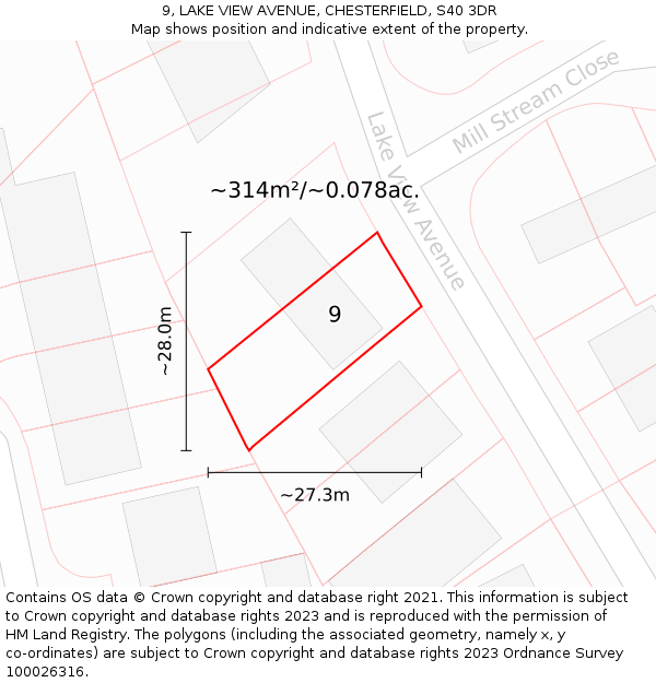 9, LAKE VIEW AVENUE, CHESTERFIELD, S40 3DR: Plot and title map