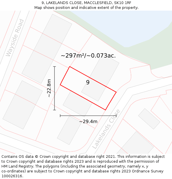 9, LAKELANDS CLOSE, MACCLESFIELD, SK10 1RF: Plot and title map