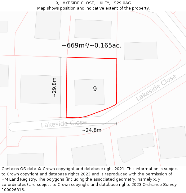 9, LAKESIDE CLOSE, ILKLEY, LS29 0AG: Plot and title map