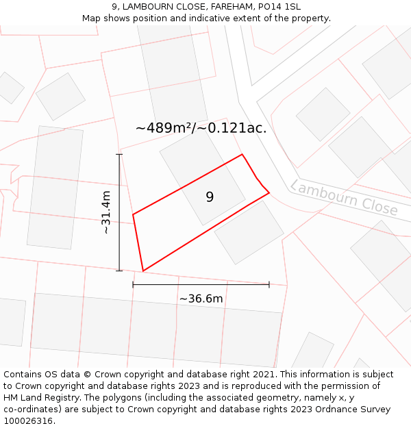 9, LAMBOURN CLOSE, FAREHAM, PO14 1SL: Plot and title map