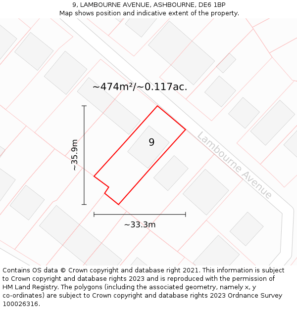 9, LAMBOURNE AVENUE, ASHBOURNE, DE6 1BP: Plot and title map