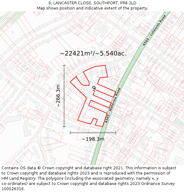 9, LANCASTER CLOSE, SOUTHPORT, PR8 2LD: Plot and title map