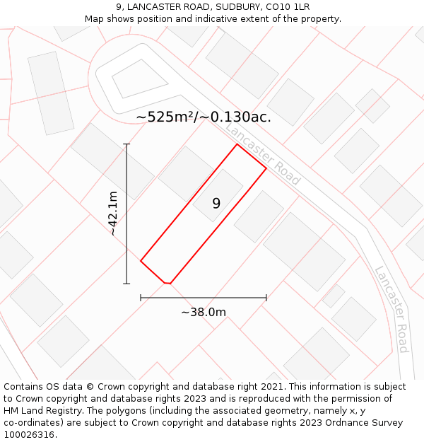 9, LANCASTER ROAD, SUDBURY, CO10 1LR: Plot and title map