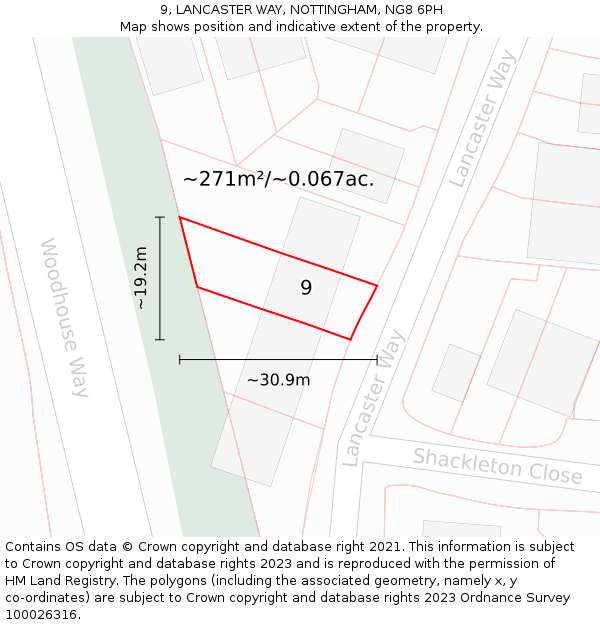 9, LANCASTER WAY, NOTTINGHAM, NG8 6PH: Plot and title map