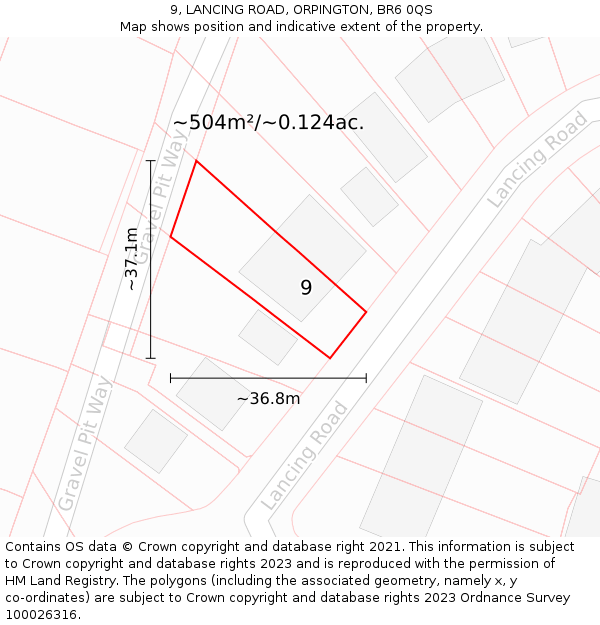9, LANCING ROAD, ORPINGTON, BR6 0QS: Plot and title map
