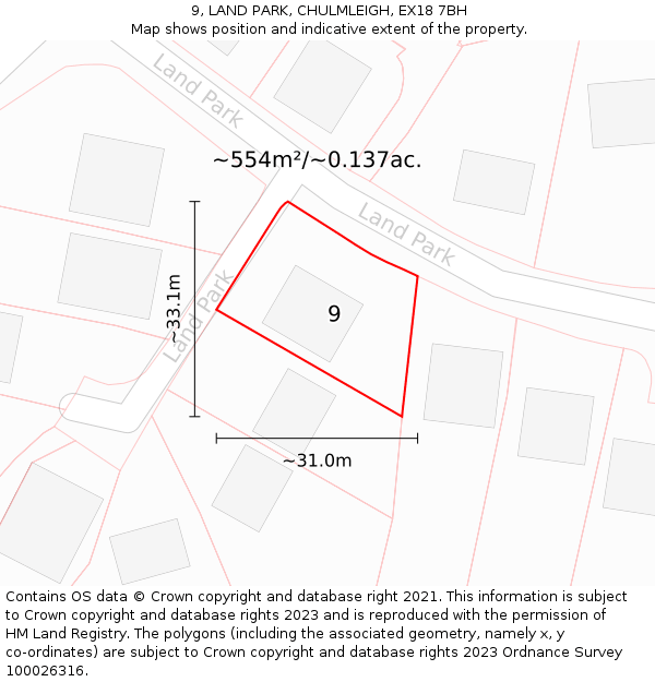 9, LAND PARK, CHULMLEIGH, EX18 7BH: Plot and title map