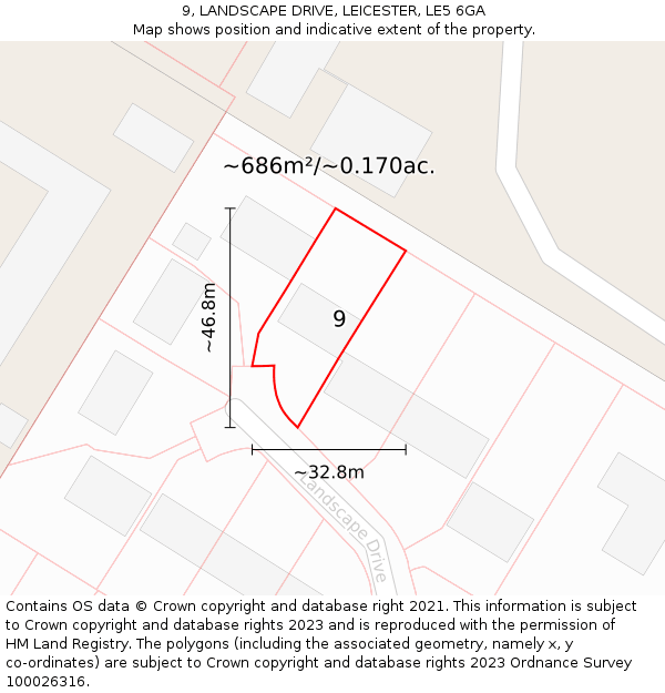 9, LANDSCAPE DRIVE, LEICESTER, LE5 6GA: Plot and title map